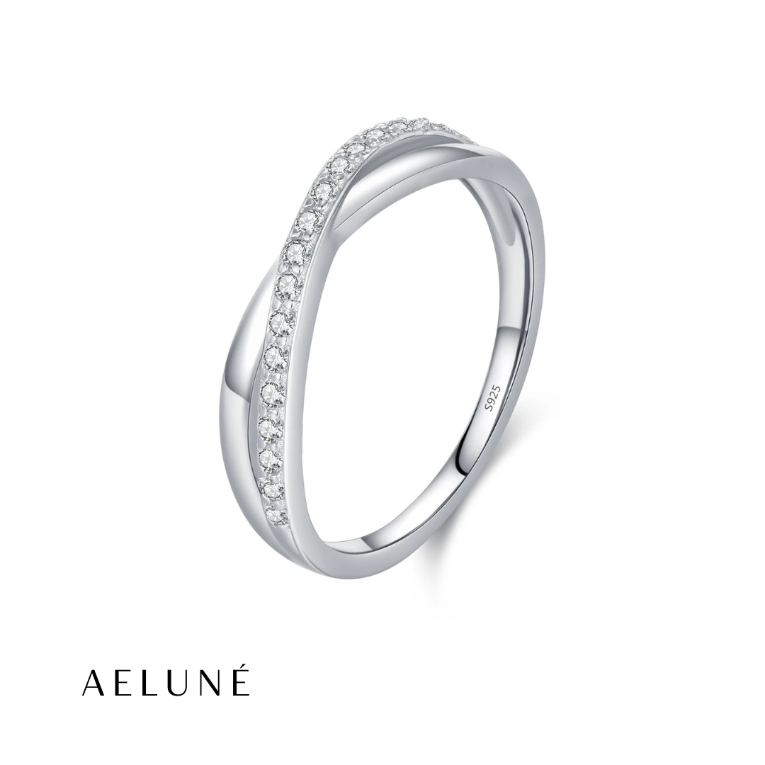 Crossed X-Ring Sterling Silver CZ