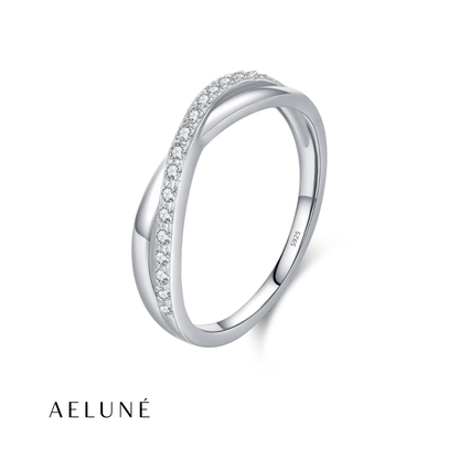 Crossed X-Ring Sterling Silver CZ