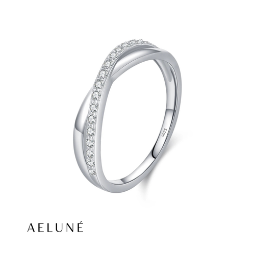 Crossed X-Ring Sterling Silver CZ